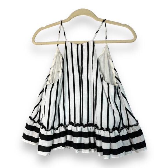 Strappy Cami Babydoll Tank Top M Ruffle Keyhole Y2K Beachy Nautical Black White - Picture 2 of 11